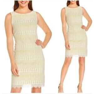 Jessica Howard Womens 12 Lace Overlay Crochet White Yellow Sleeveless Dress